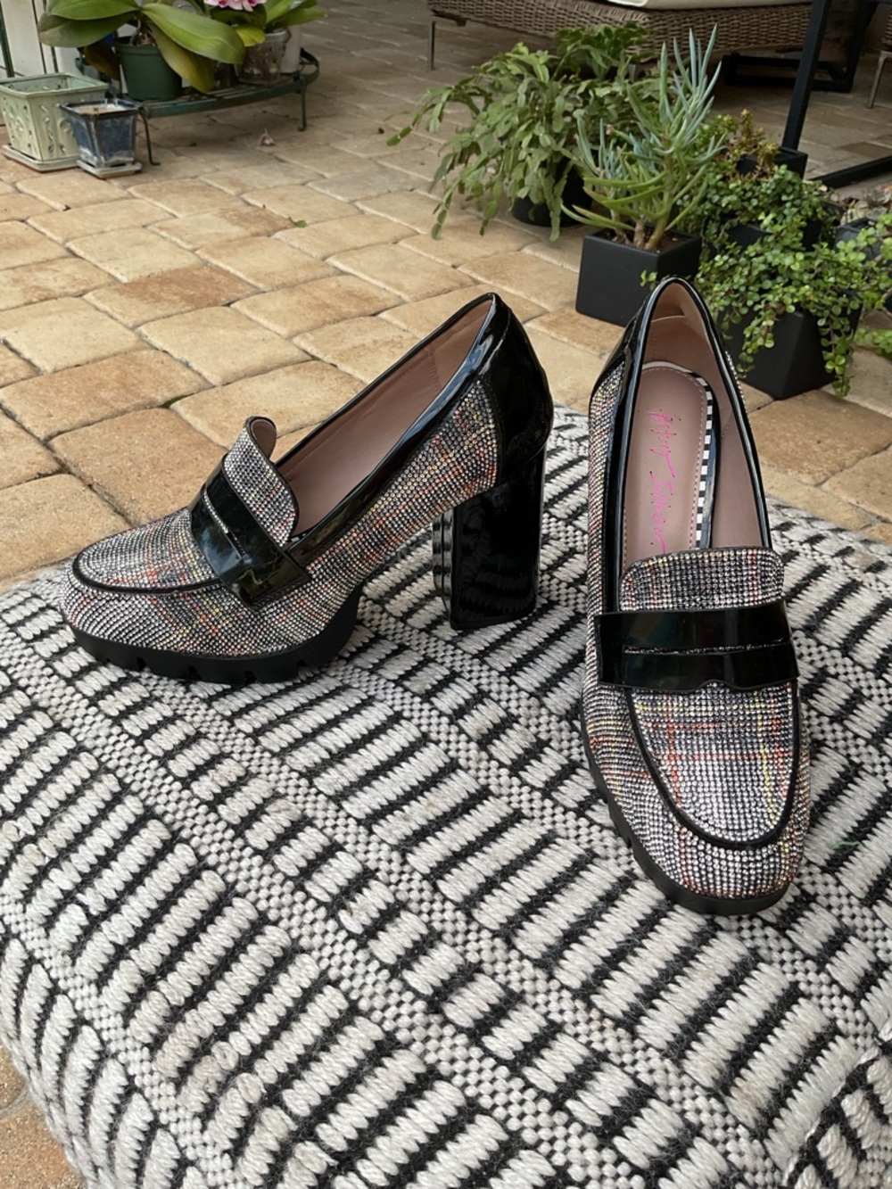 Betsey Johnson Multicolor Sparkle Tweed Loafers with Black Patent Trim - Picture 2 of 4